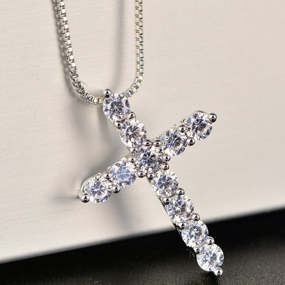 Certified 2.5mm Moissanite Diamond Cross Pendant Necklace NEW - Picture 7 of 15